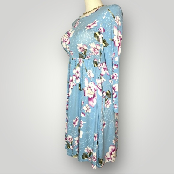 Db Moon Long Sleeve Empire Waist Flower Dress with Pockets (934) - Picture 5 of 10